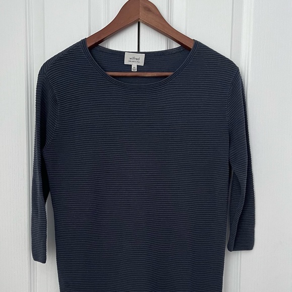 ARITZIA Wilfred Blanchard Sweater Dark Blue Crew Neck Linen Blend - Picture 6 of 7